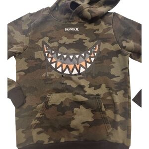 Hurley Kids Camo Pullover Hoodie with Orange & White Shark Graphic